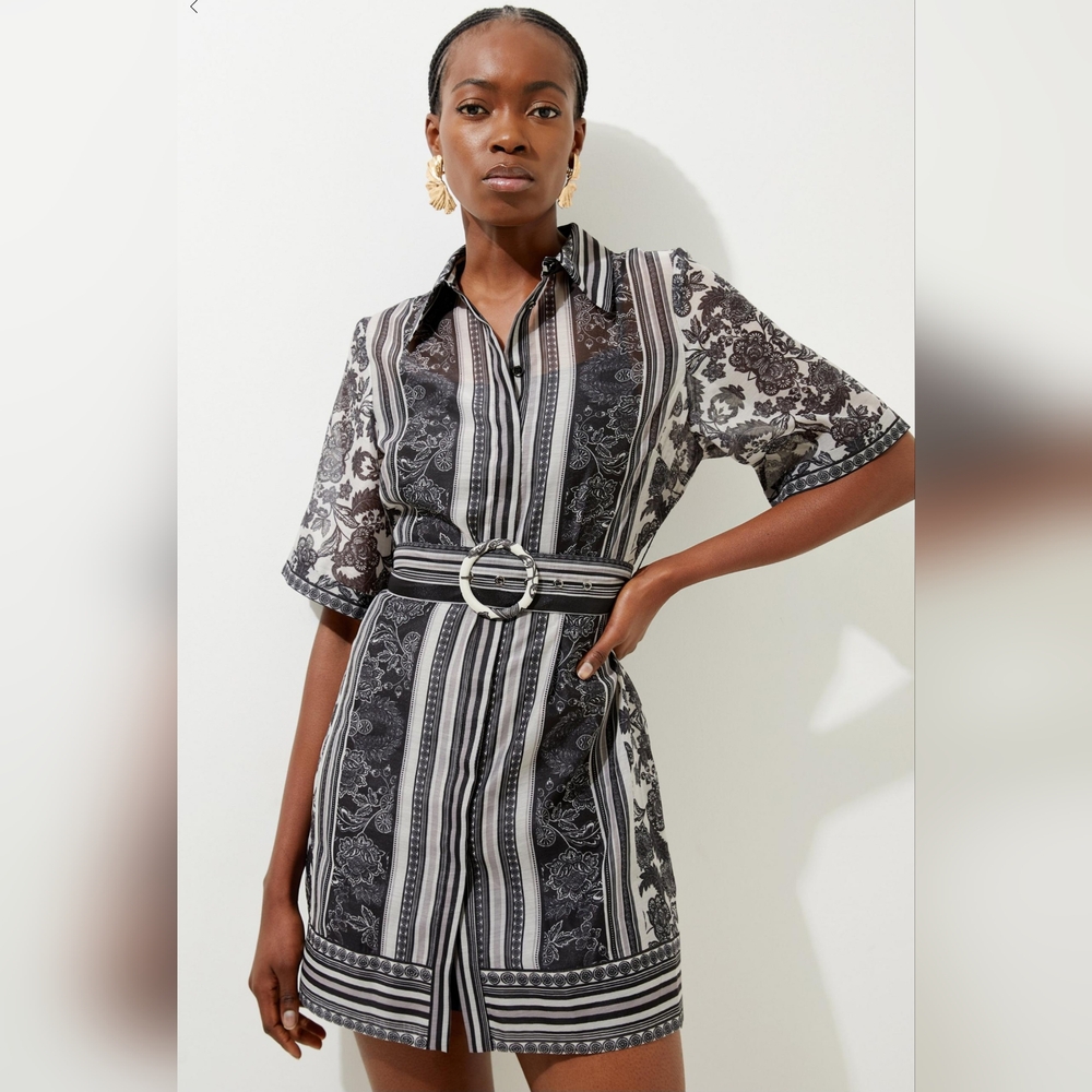 Karen Millen Print Organdie Mini Dress Size 8 US